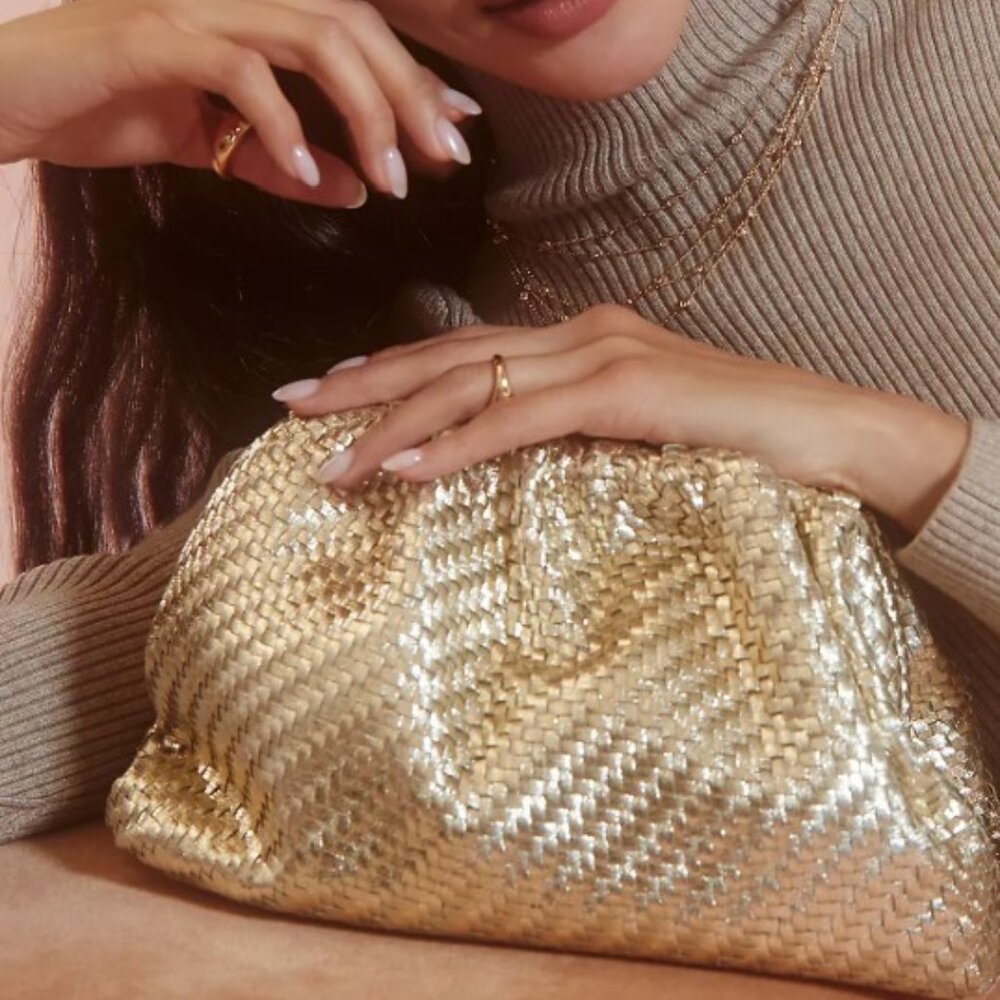 NWOT - Maeve The Frankie Gold Woven Clutch